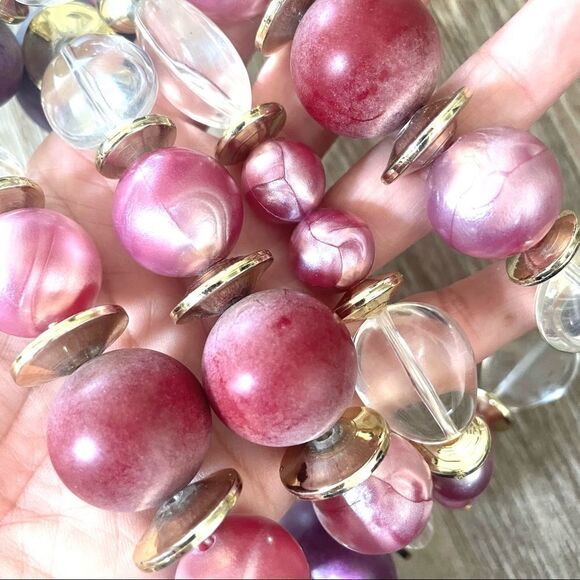 Purple clear and gold tone large beaded statement necklace - Picture 9 of 12